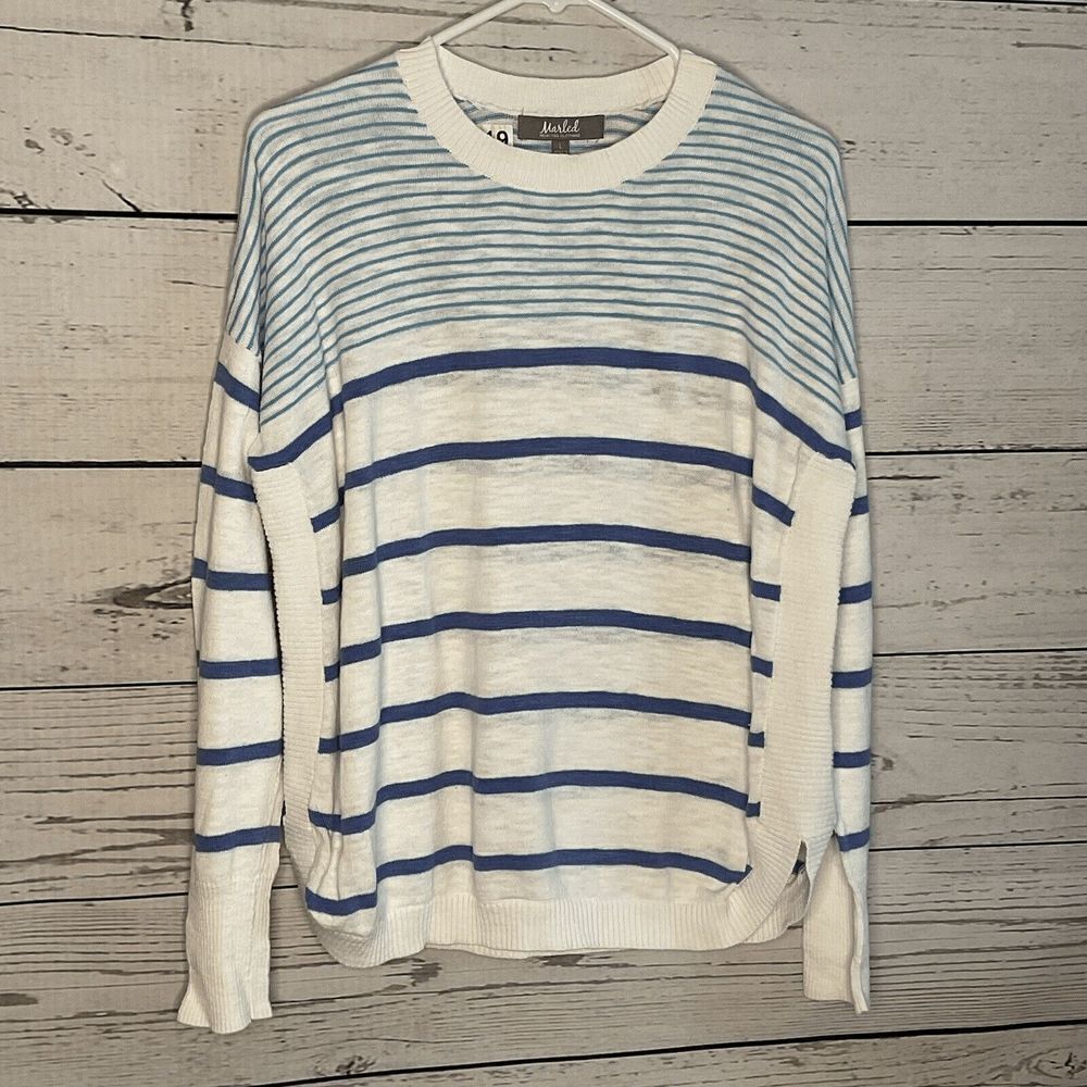 Sweater Top Striped Long Sleeve Pullover Knit Lightweight @‎